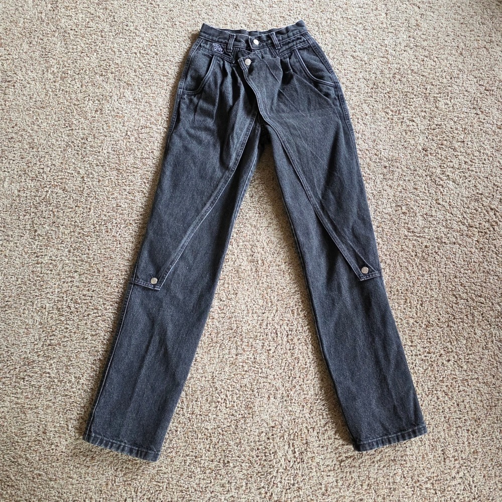 Roper Vintage High Waisted Western Jeans Black Crossover Pleated USA Made‎ 3/4